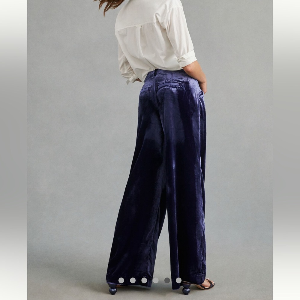 Anthropologie Wide-Leg Velvet Trousers / Pants in Deep Blue / Purple / Indigo - Picture 4 of 6